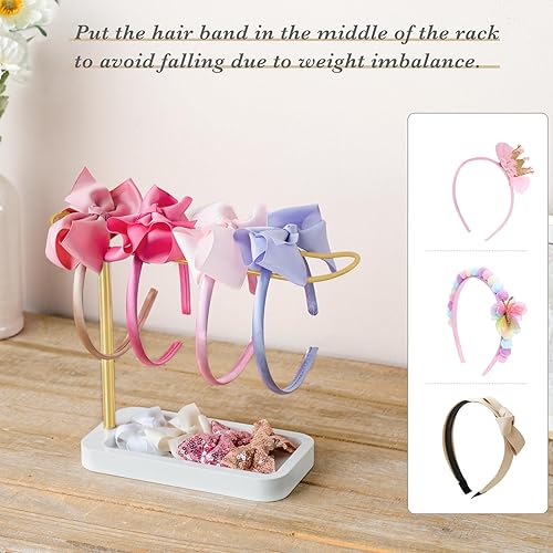 Miniatura 2 de Mkono Soporte para diadema de metal, organizador de diadema dorada, organizador de accesorios para el cabello, para mujeres, adolescentes, niñas,