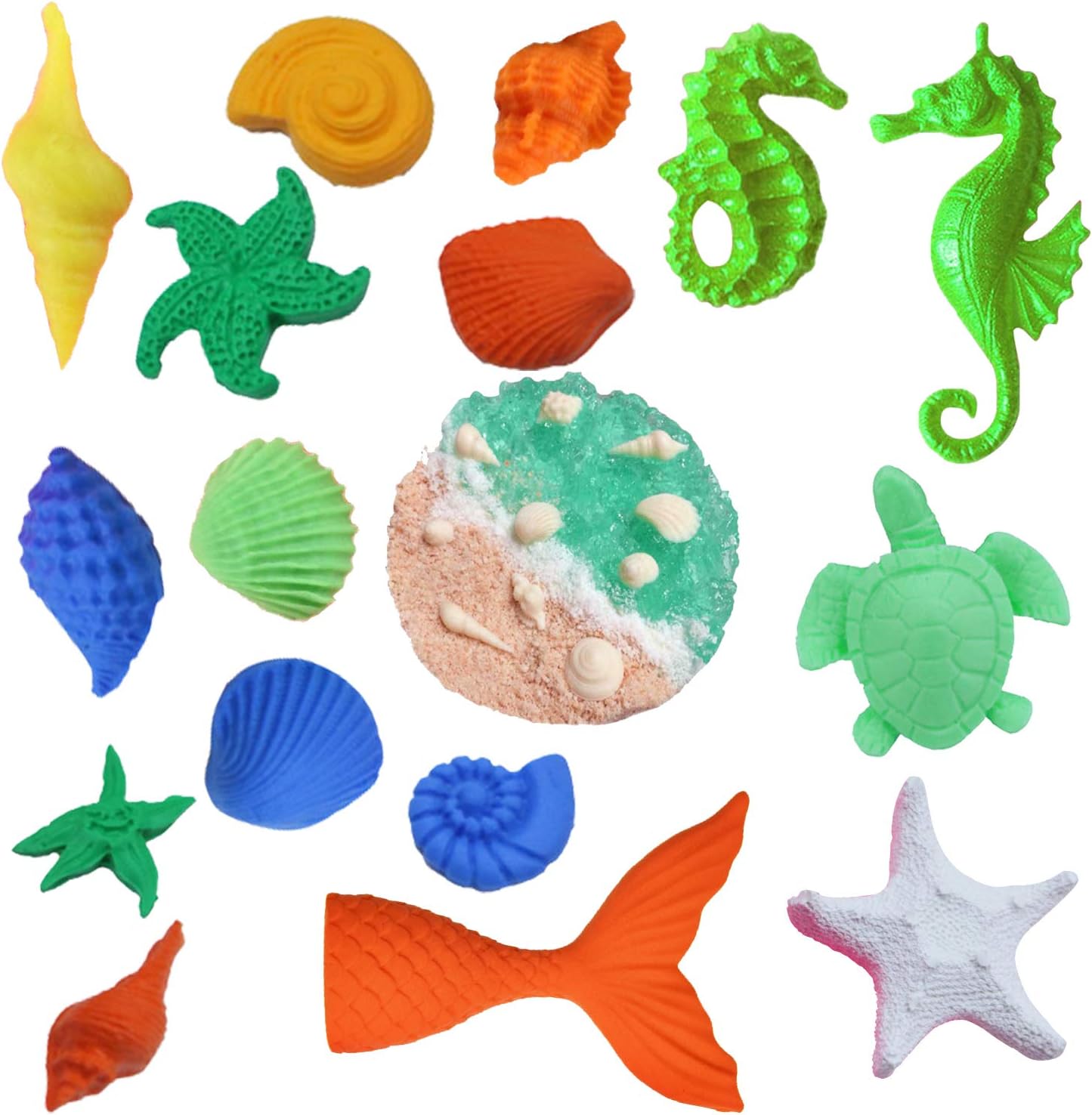 Sea Creature Theme Chocolate Candy Molds Marmaid Tail, Sea Turtle,Shell, Seahorse,Starfish, Coral Silicone Molds for Dessert DIY Party Cake Decoration
