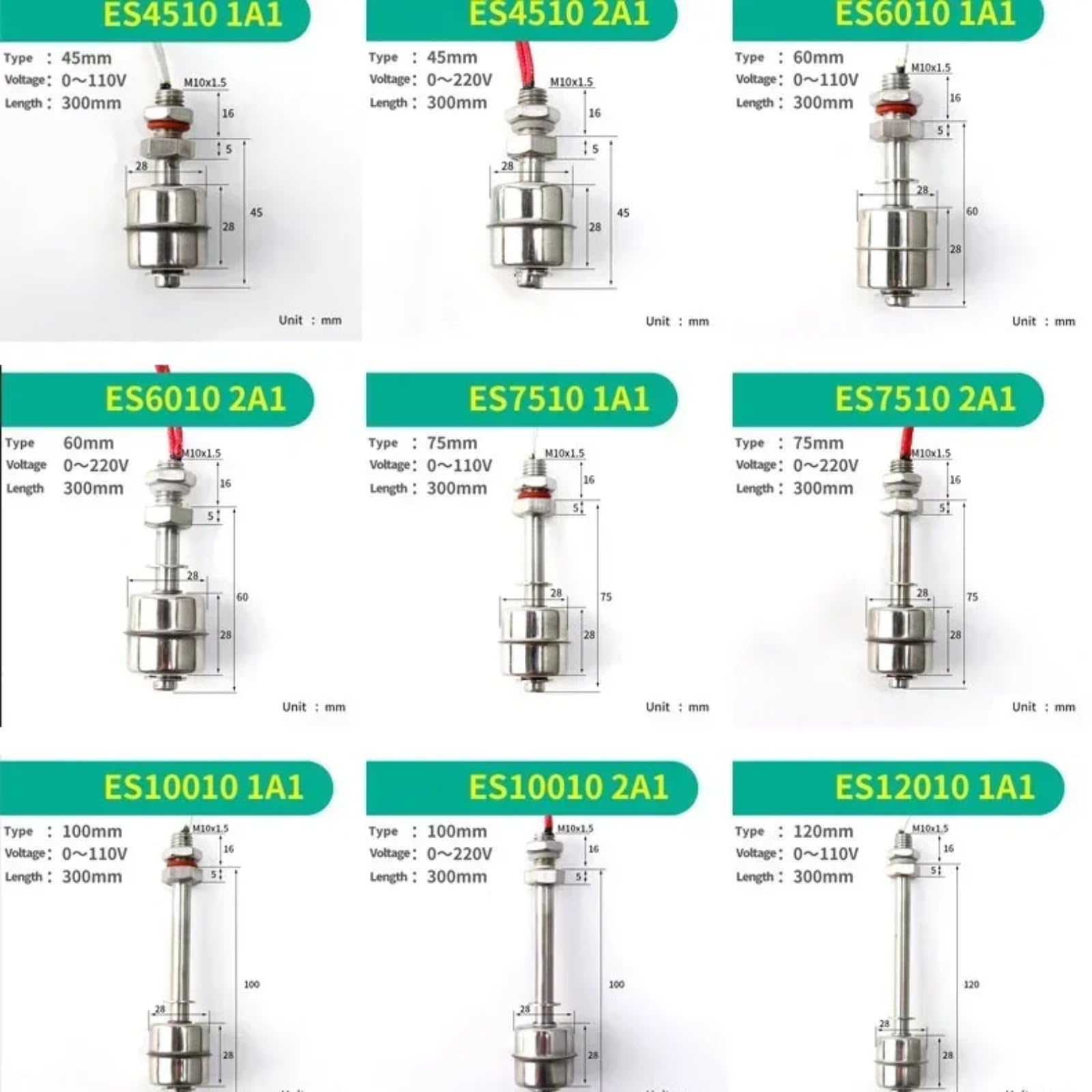 Pływający przełącznik kulowy NO/NC Czujnik przepływu 1A1 2A1 (długość bieguna 75mm 220V 2A1)