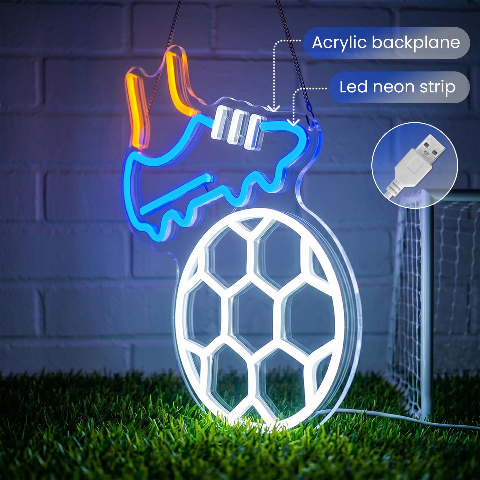 Insegna al neon di calcio,Insegne al neon sportive USB per parete,Lampada da parete al neon a LED per giocare a calcio per camera da letto dei ragazzi Palestra Club Sala giochi Man Cave