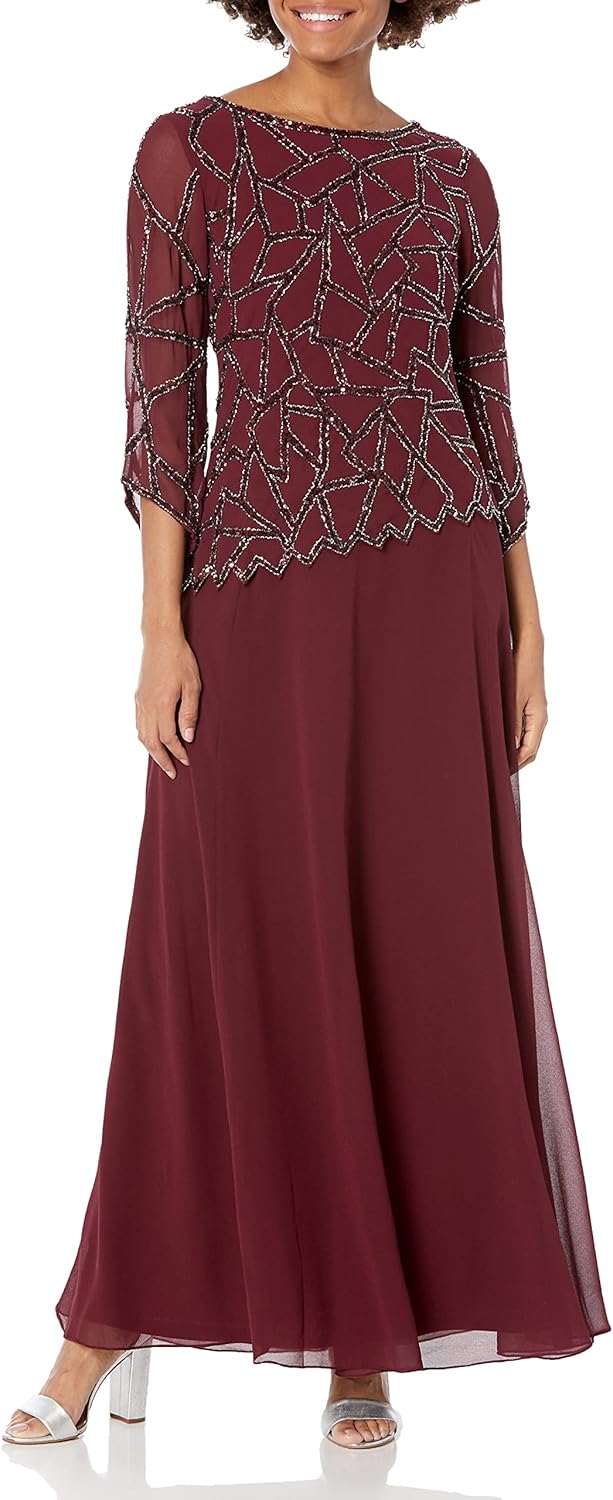 J Kara Womens 3/4 Angle Sleeve Geometrical Beaded Bodice Popover DressFormal Dress