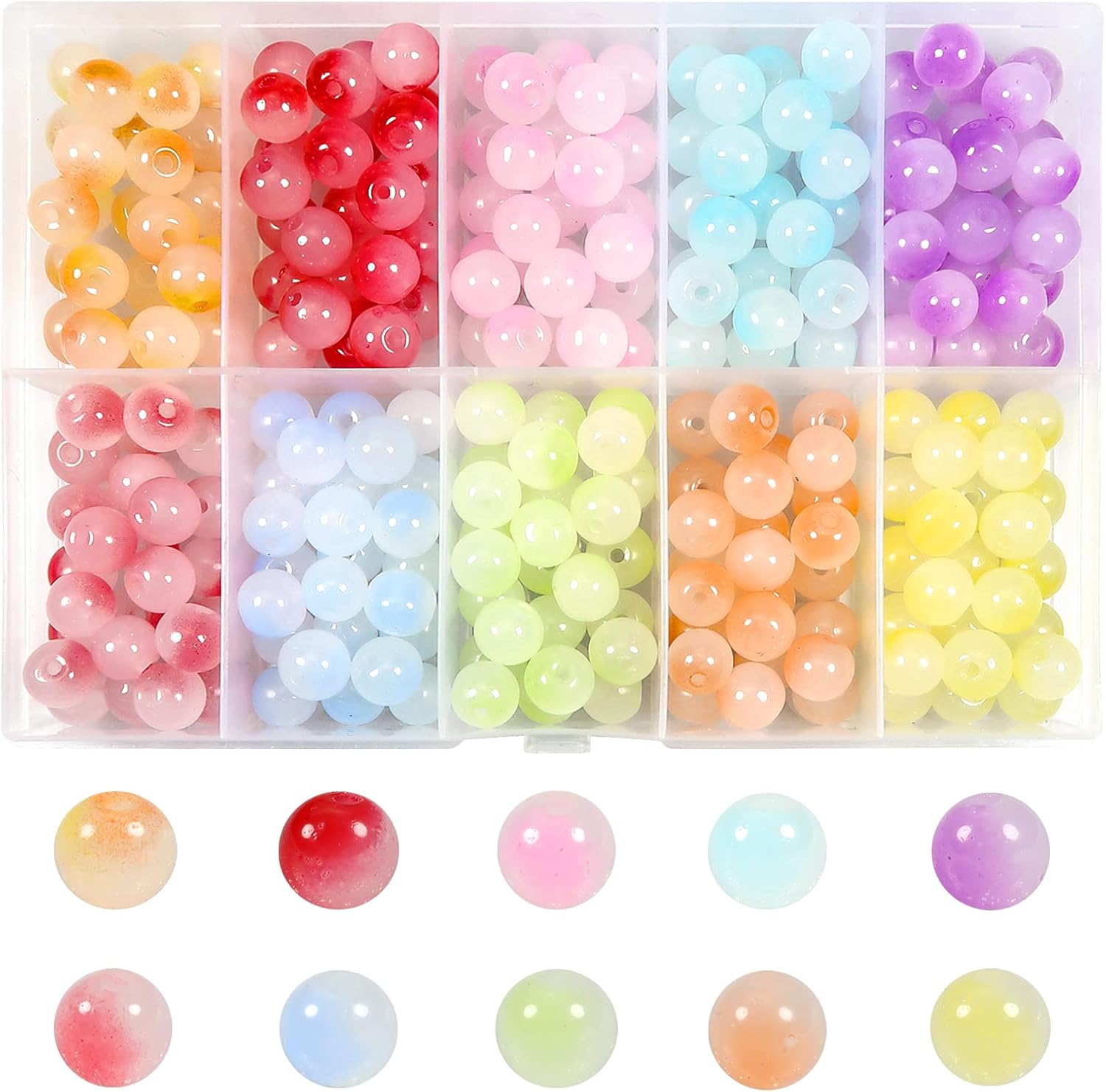 TOAOB 250pcs Glass Beads for Jewelry Making 10 Colors 8mm Round Crystal Beads Gradient Gemstone Beads Bracelet Making Kit for Necklace Jewelry Making and DIY Crafts