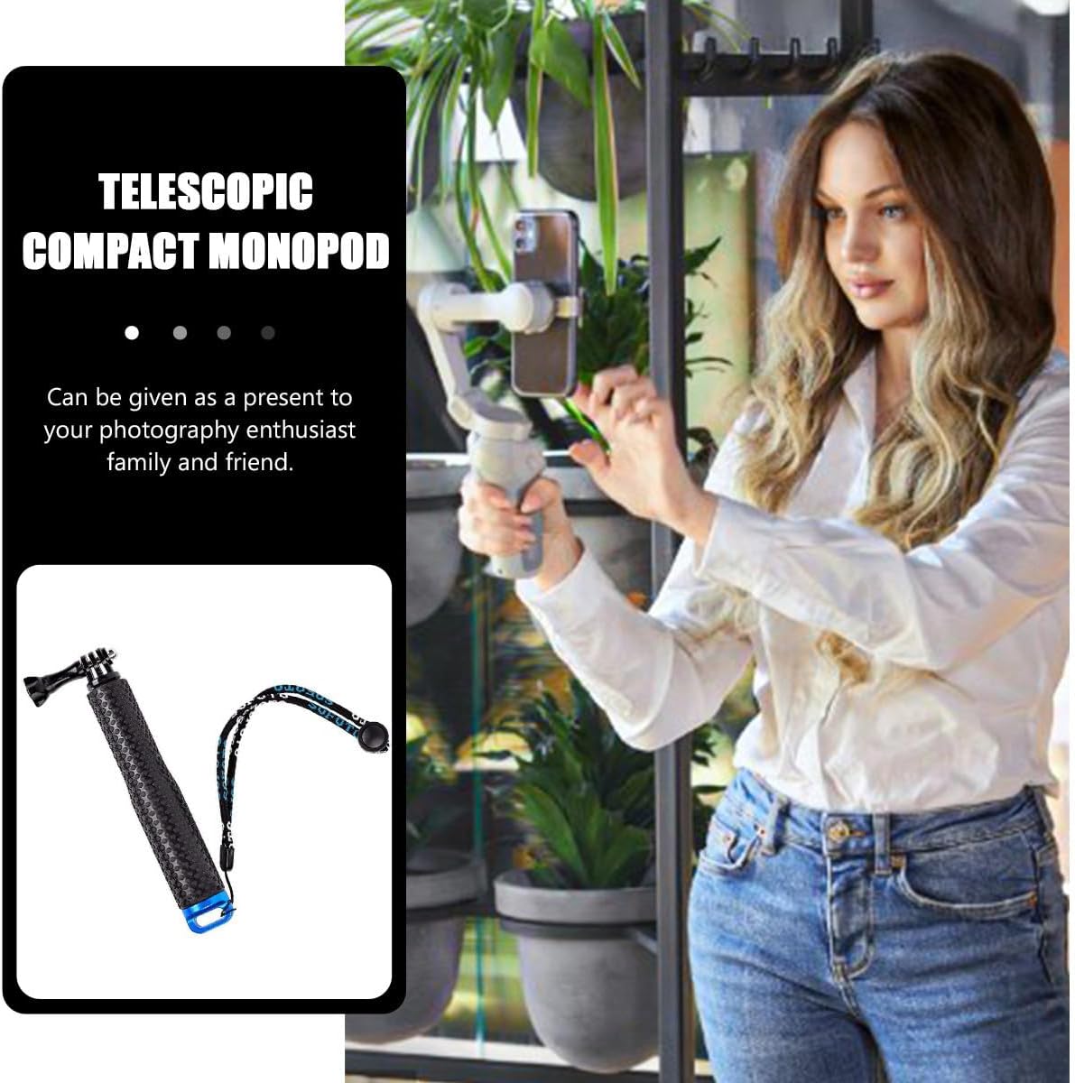 Housoutil Aluminum Alloy Telescopic Monopod for Sports and Adventure Cameras Portable Selfie Stick Extension Pole for Photography and Outdoor Use