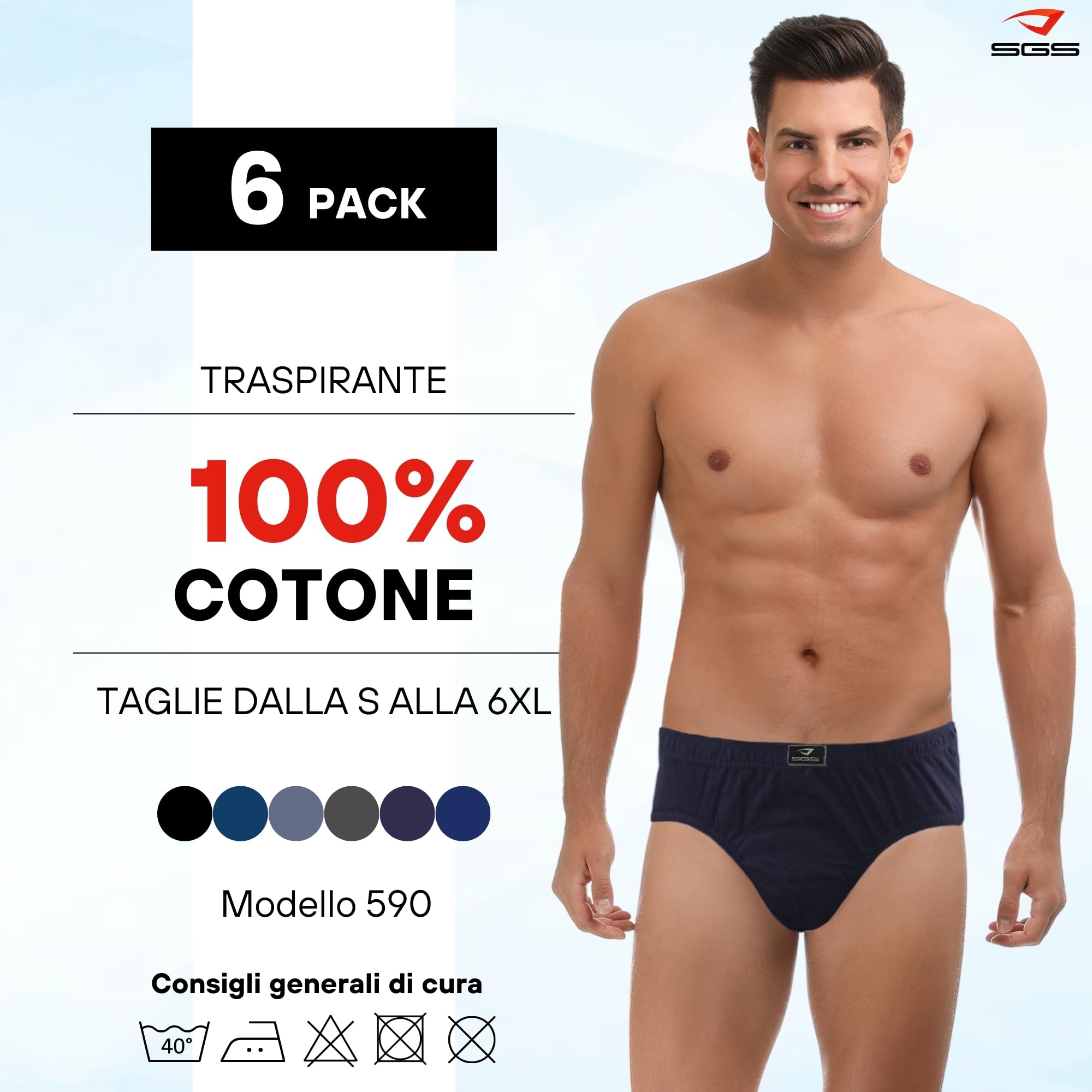 SGS Mutande Uomo - Slip Uomo Cotone Traspirante Confezione da 6 o 12 Pezzi, Taglie S-6XL, Ideale per Uso Quotidiano e Sport