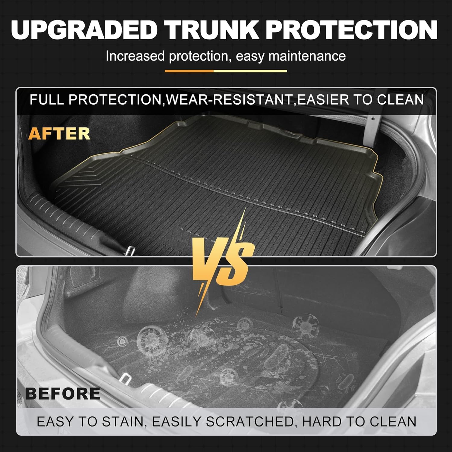 All Weather Floor Mats Compatible with Mercedes-Benz C Class Sedan C300 2015-2021, AOMSAZTO Custom Fit Rubber Cargo Mat 1st and 2nd Row Floor Liners & Trunk Mat Black (Only for Sedan) - Image 5