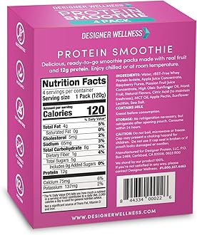 Designer Wellness Protein Smoothie, Real Fruit, 12g Protein, Low Carb, Zero Added Sugar, Gluten-Free, Non-GMO, No Artificial Colors or Flavors, Raspberry Passion Fruit, 24 Count
