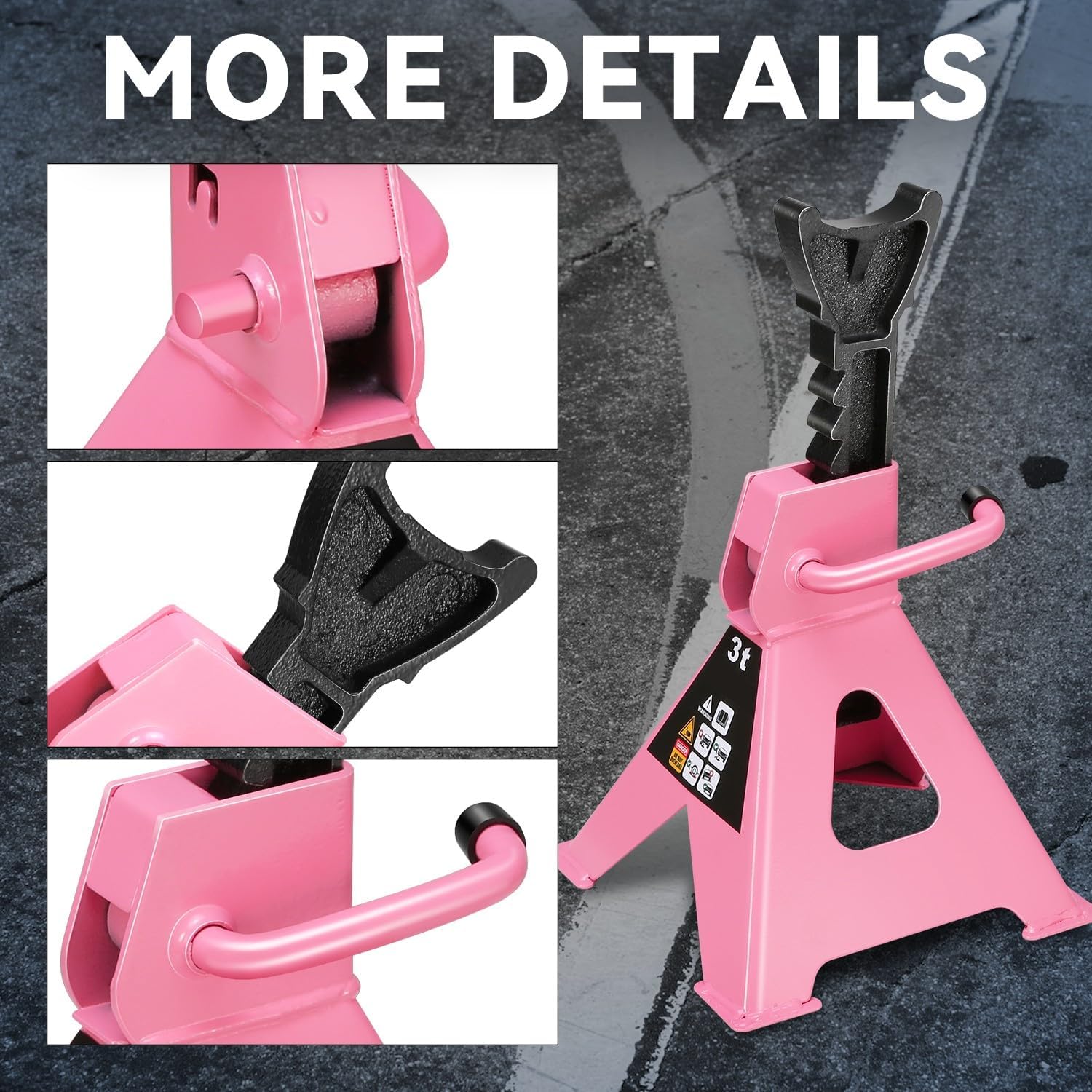 Auto Dynasty 2 pcs Jack Stands Garage Steel Lifting Car Stand Service Lift Floor Jack Stand, 3 Ton (6000 lbs), Lifting Range 10.6" to 15.5", for SUV, Car and Truck, Pink