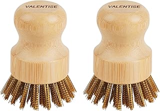 Cast Iron Cleaner Scrubber with Copper Bristle Natural Bamboo Scrubber for Cast Iron Skillets, Dutch Ovens, Pots & Grill Pans