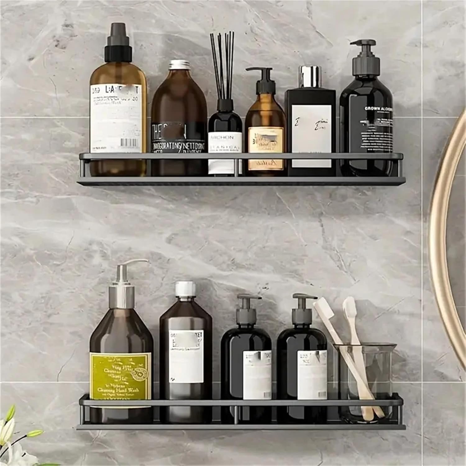 Aluminum Shelf Bathroom Storage Rack Wall Mounted Cosmetic Suitable for Item(40cm Black)