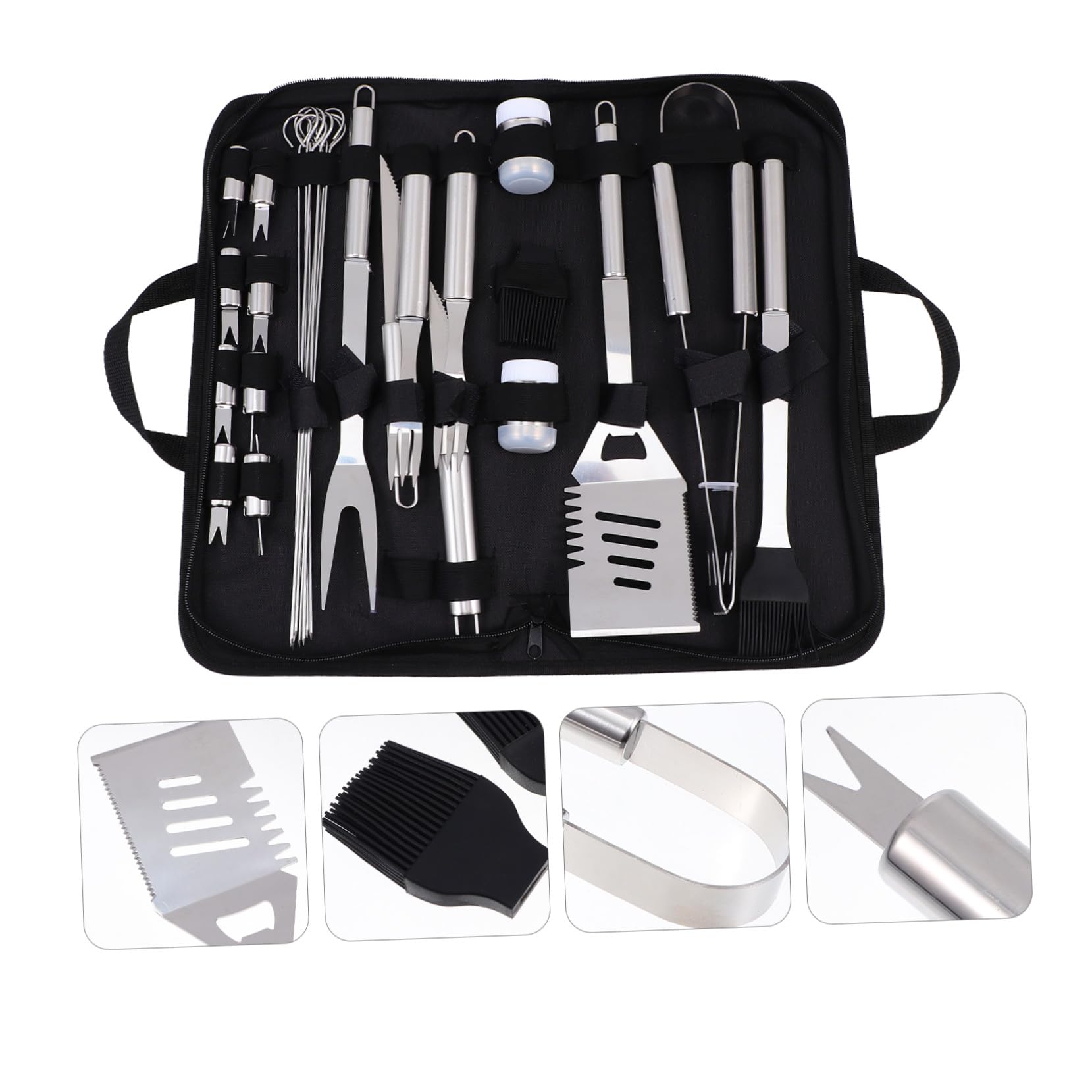 BESTonZON Kit Utensili Barbecue All Aperto in Acciaio Inossidabile Di Attrezzi Per Grigliate Forchetta Taglierino Spazzola Pala Per Bbq Casa e Esterno