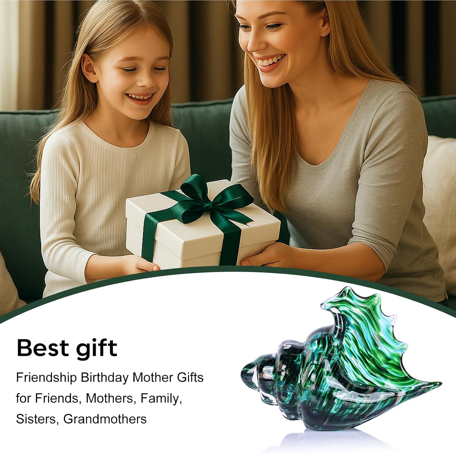 LCCCK Hand Blown Glass Conch Shell Sculpture, Sea Glass Art Figurines, Beachy Room Decor, Teal Conch Shell Decorative Statues, Sea Shell Coastal Decor for Shelf House Room, Beachy Gifts - Image 5