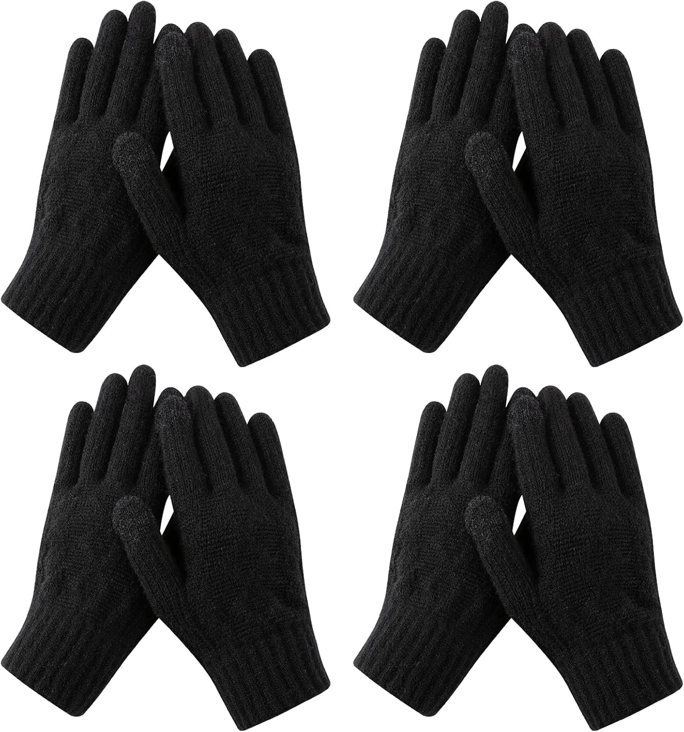 4 Pairs Womens Winter Gloves with Touchscreen Fingers Knit Texting Thermal Warm Gloves for Cold Weather