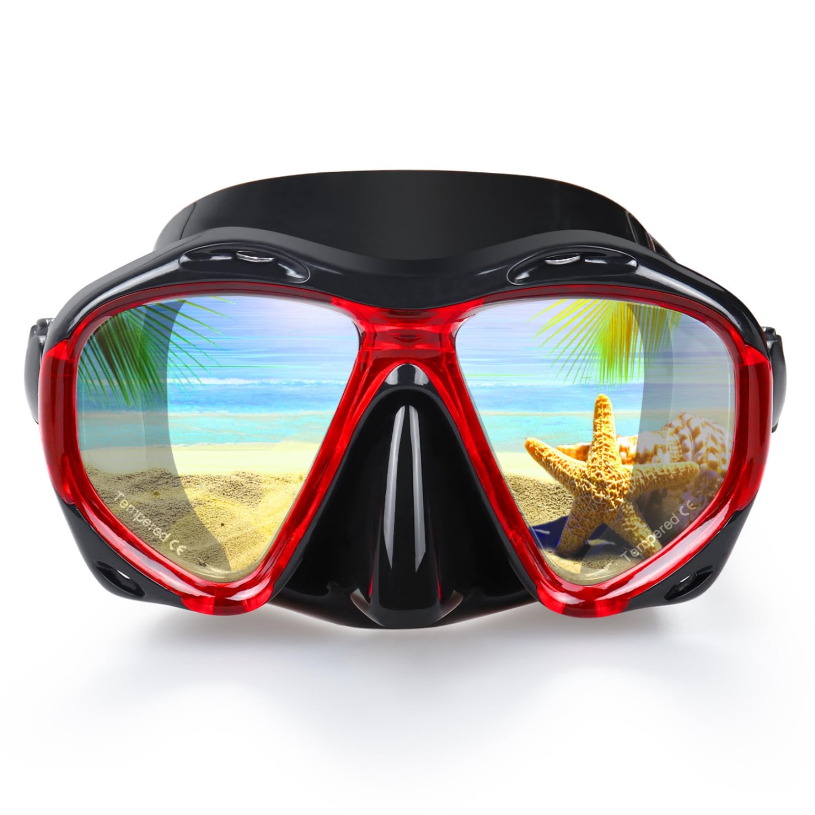 Snorkel Diving Mask Panoramic HD Swim Mask, Anti-Fog Scuba Diving Goggles,Tempered Glass Dive Mask Adult Youth Swim Goggles with Nose Cover for Diving, Snorkeling, Swimming