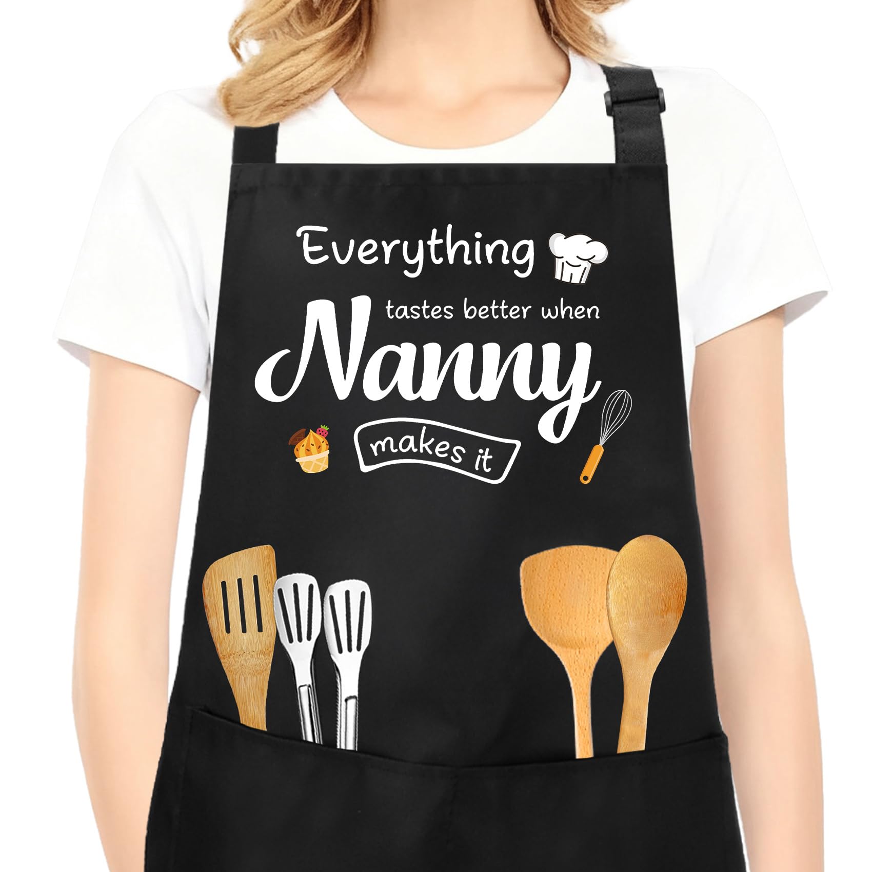 Diulinep Nanny Gifts,Nanny Gifts Apron from Grandchildren,Kitchen Apron with Pockets,Cooking Aprons for Women,Thank You Gift for Nannies,Christmas Birthday Present for Babysitter and Caregiver