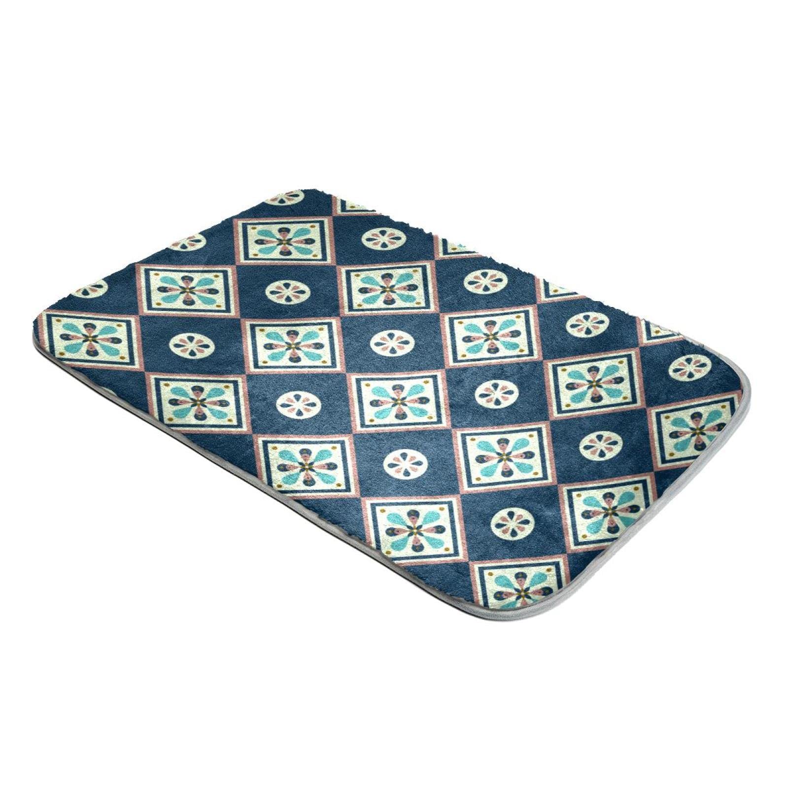 Tapis à poils longs en fausse fourrure ultra douce bleu foncé style géométrique