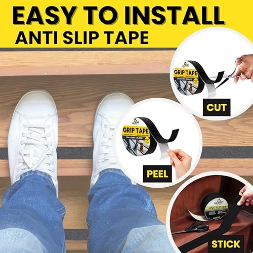 Miniatura 3 de Cinta de agarre cinta de tracción antideslizante resistente, color negro, 2 pulgadas x 15 pies, impermeable, cinta antideslizante para escaleras y