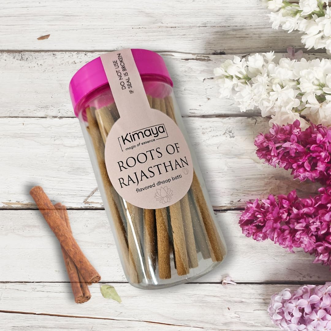 KIMAYA - Magic of Essence Roots of Rajasthan Dhoop Sticks for Pooja Meditation/Natural Dry Dhoop Batti for Puja/Dhoop Batti/Agarbatti Incense Sticks for Home & Office (100 gm)