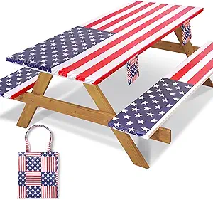 Picnic Table Cover with Bench Covers Fitted Elastic Non Slip Water Resistant Camping Tablecloths for 6 Foot Rectangular Tables Travel Trailer Gadgets Summer Garden Supplies Gifts for Couples
