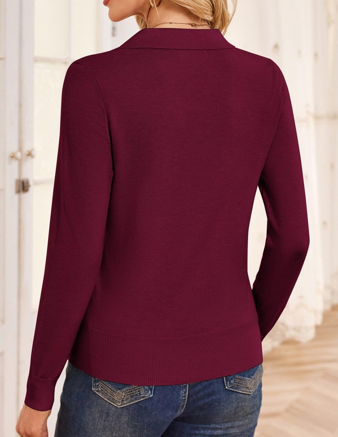Kate Kasin 2026 Women's Wool Blend Sweaters, Long Sleeve Polo Shirts, V Neck Knitted Fall Tops - Image 3