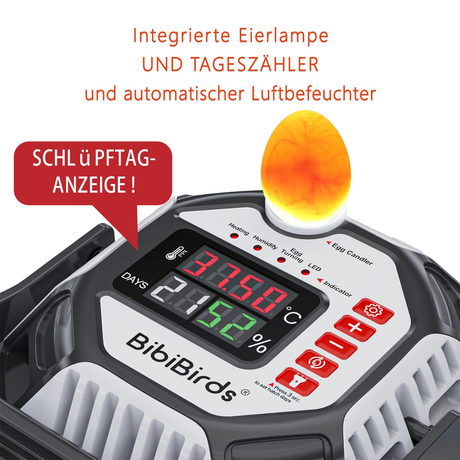 Incubadora automática de 12 huevos con control automático de humedad,Suministro de agua externo, Volteador De Huevos Automático,Contador Diario,BibiBirds Incubadora Huevo Gallina Codornices Pollito.