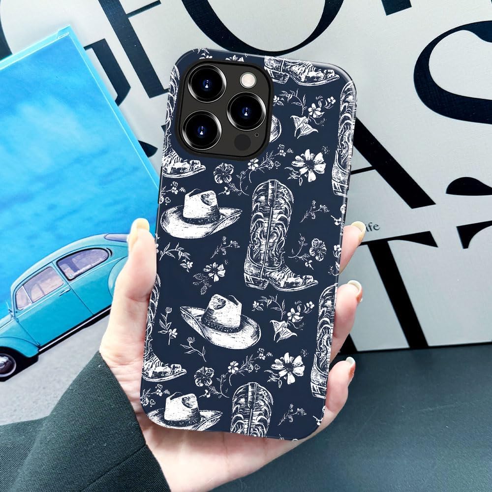 Case Compatible with iPhone 16 Pro Max,Fall Prevention Glossy Hybrid 2-Layer Hard Shell Cases for Girls Boys,Western Cowgirl Flower - Image 4