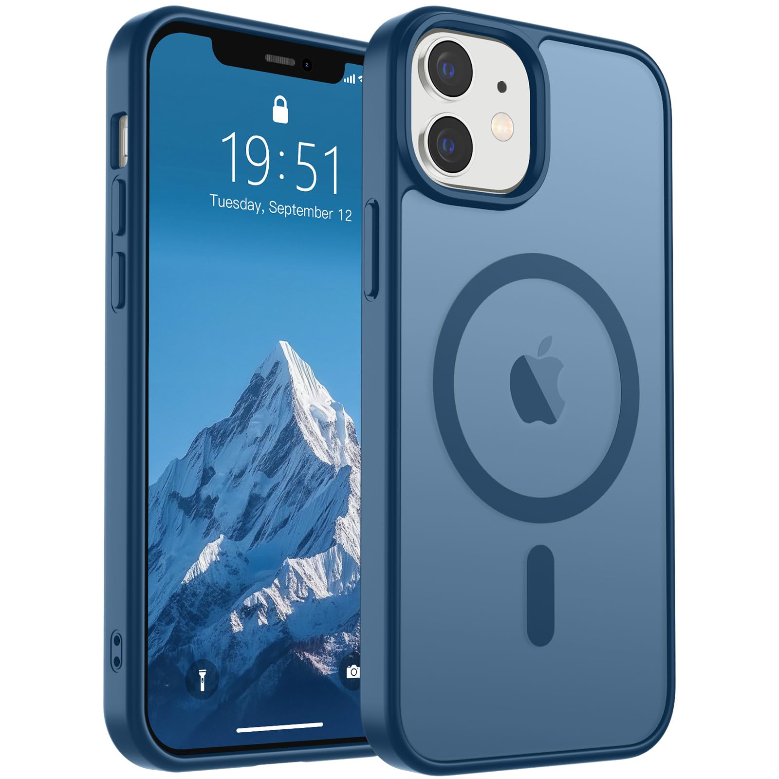 SUPFINE Magnetic for iPhone 12 Mini Case & iPhone 13 Mini Case (Compatible with MagSafe) (Military Grade Drop Protection) Slim Translucent Matte Shockproof Phone Cover,Deep Blue