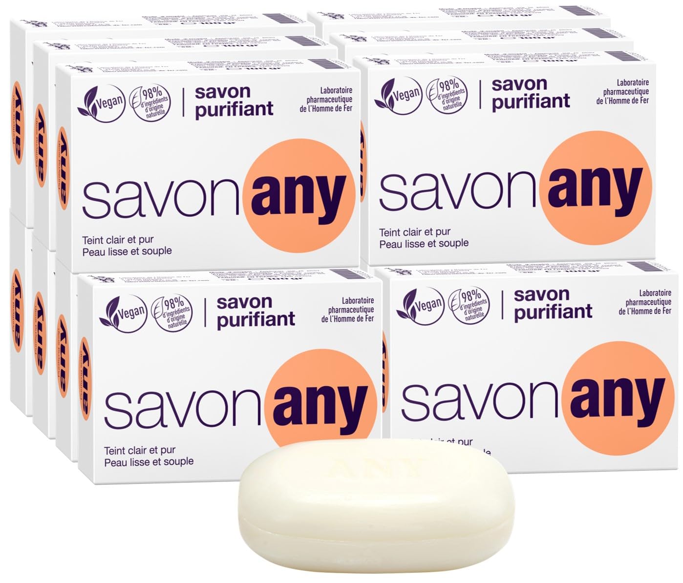 12 Stück - ANY reinigende Seife - Gesicht und Körper - tägliche Hygiene - Problemhaut - pigmentierte Haut - Waschbasis 100% pflanzlich - Parfümfrei - Brot 100g