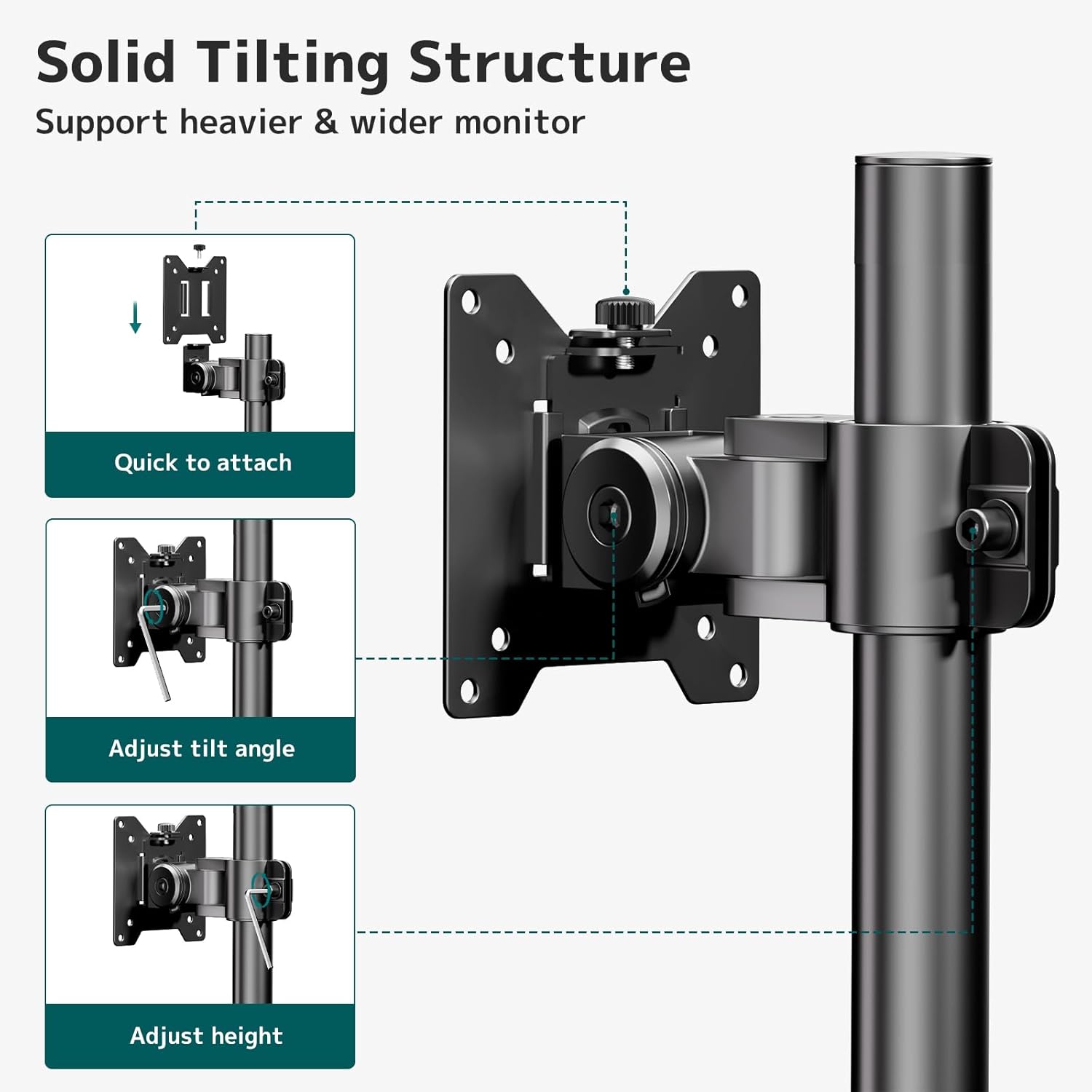 Monitor Arm Ultrawide Heavy Duty 17-49 Inch - Single Monitor Mount holds up to 44lbs, Adjustable Desk Mount Stand, VESA75/100mm, Black