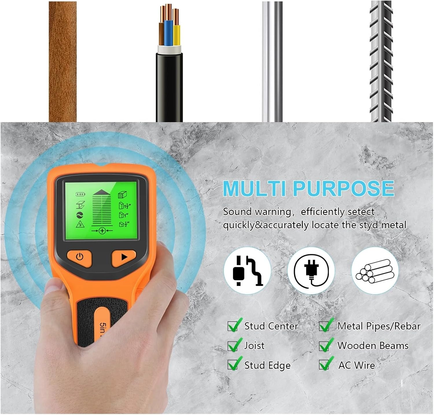 stud finder, Stud Finder Wall Scanner 5 in 1 ​Electronic Wall Detector Finders Multifunctional Handheld Metal Detector Finder Electronic Measuring Instrumen(Black)