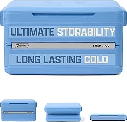 Coleman Snap N Go 35qt Collapsible Hard Cooler, Keeps ice Cold for up to 48 Hours, Holds up to 64 cans, Collapses up to 1/3 its Size, Can Hold up to 200 pounds, Blue Sky