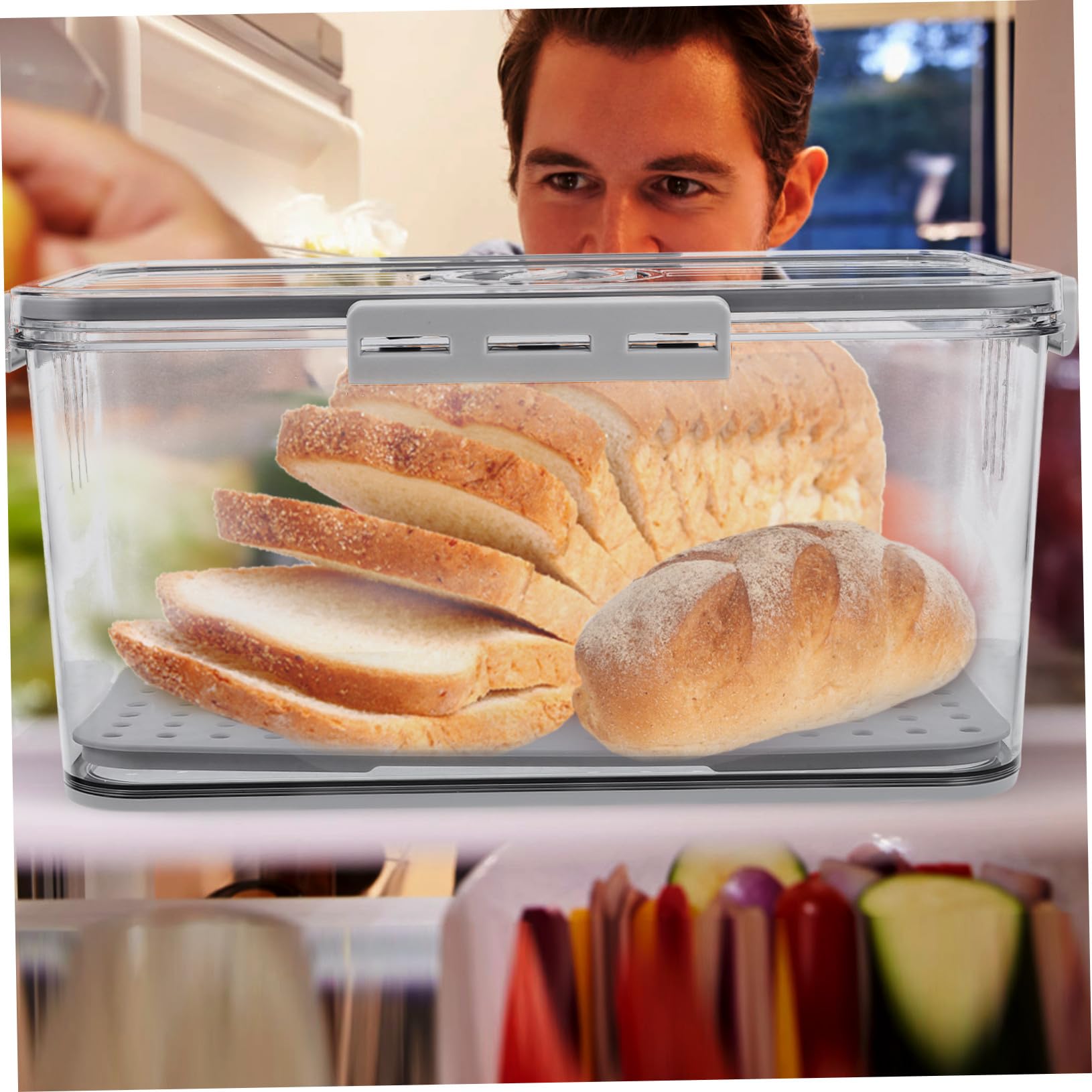 Frischebox mit Zeitaufzeichnung Dichtungsring Luftdichtes Gemüse Obstlagerbehälter für Kühlschrank Bpa frei Transparente Frischhaltedose mit Ablaufwanne und Großem