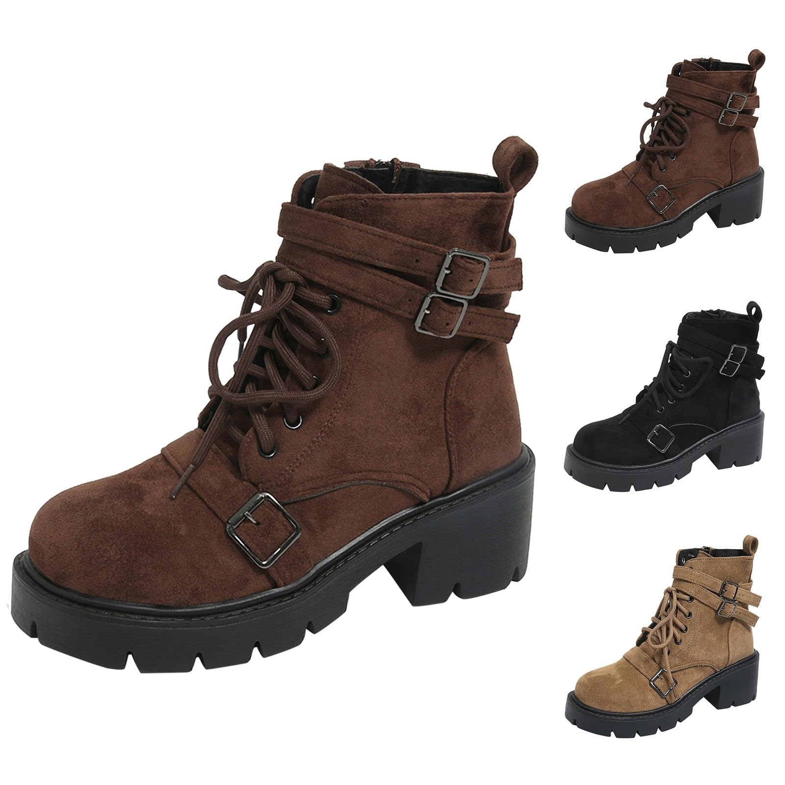 Cocila Botines De Ante Tacón Medio, Color Liso, con Cremallera Lateral Corta Y Cuadrado, Ideales para Otoño E Invierno. Botas Agua Mujer Hunter Piel Camel Vestir Barefoot Botin Lluvia Camperas