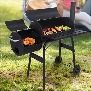 Offset Smoking Black and Charcoal Grill Smoker Smoker Firebox Black Outdoor Charcoal Grill with Offset Smoker BBQ Barrel Grill & Smoker Combo for Patio and Backyard Cooking for Large Event
