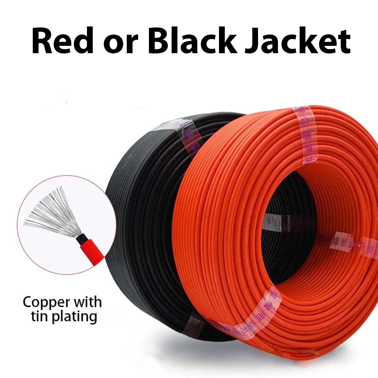 Solar-PV-Kabel 4/6 mm² 12/10 AWG Rot Schwarz for Photovoltaik-Panel-Anschluss 50 m(Black,10 AWG-6mm2)