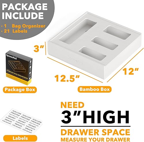 Miniatura 24 de SpaceAid Organizador de bolsas para cajón de cocina, bambú, apto galón, cuarto de galón, sándwiches y aperitivos, para bolsas de distintos tamaños