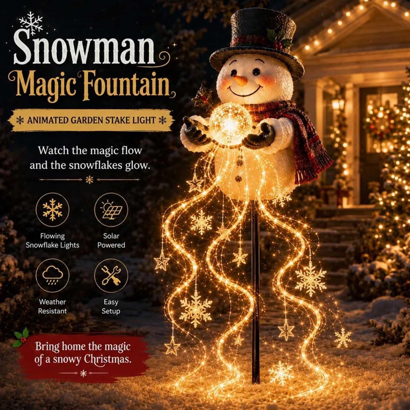 Luci da giardino forma pupazzo neve effetto fontana magica (#A)
