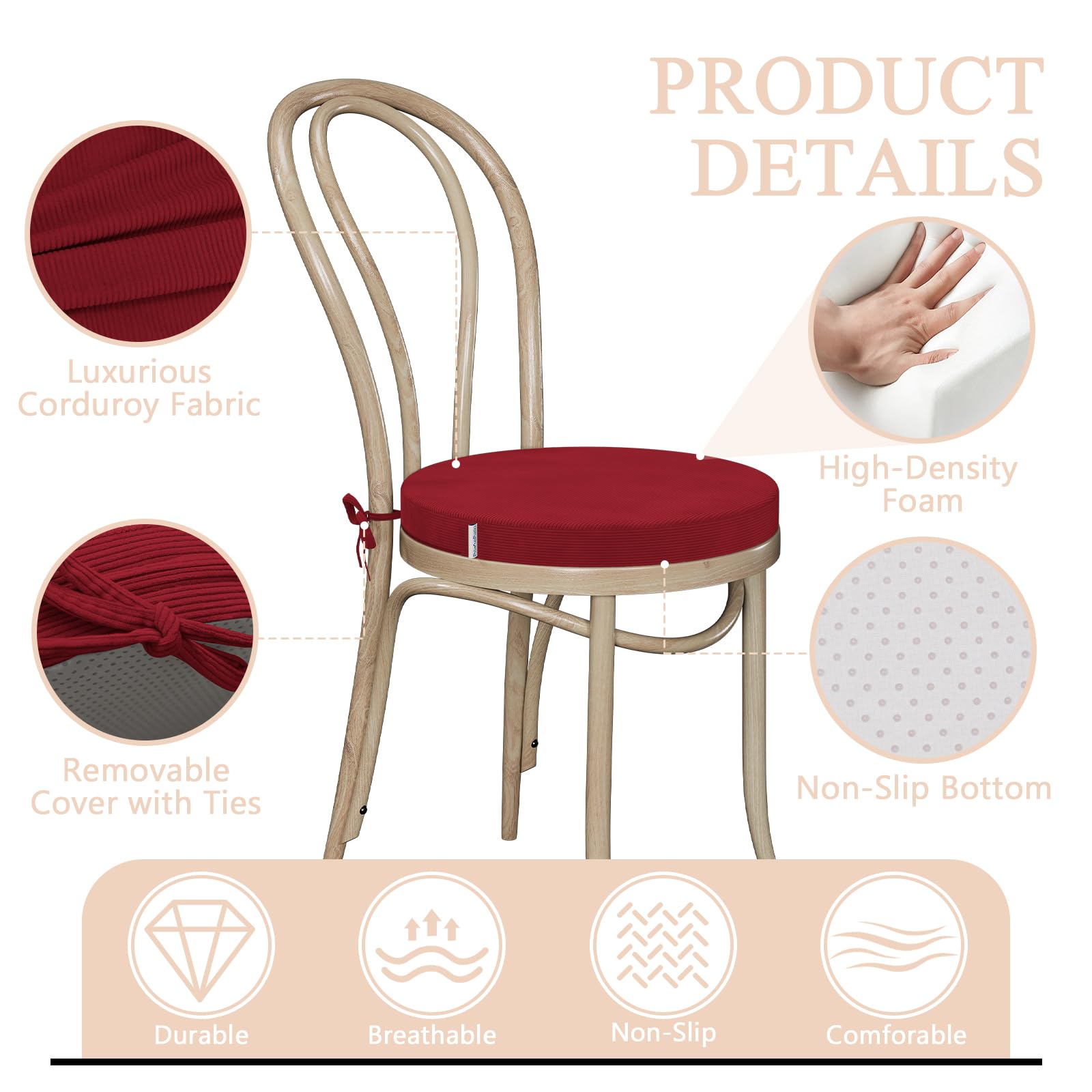 PRIMEPATIO Round Seat Cushions for Dining Chairs Set of 2 - Image 4