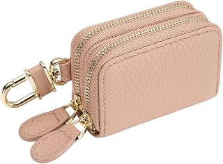 uxcell Genuine Leather Car Key Fob Case, Universal Car Key Fob Holder, Double Layer Zipper Key Case Bag for Men Women