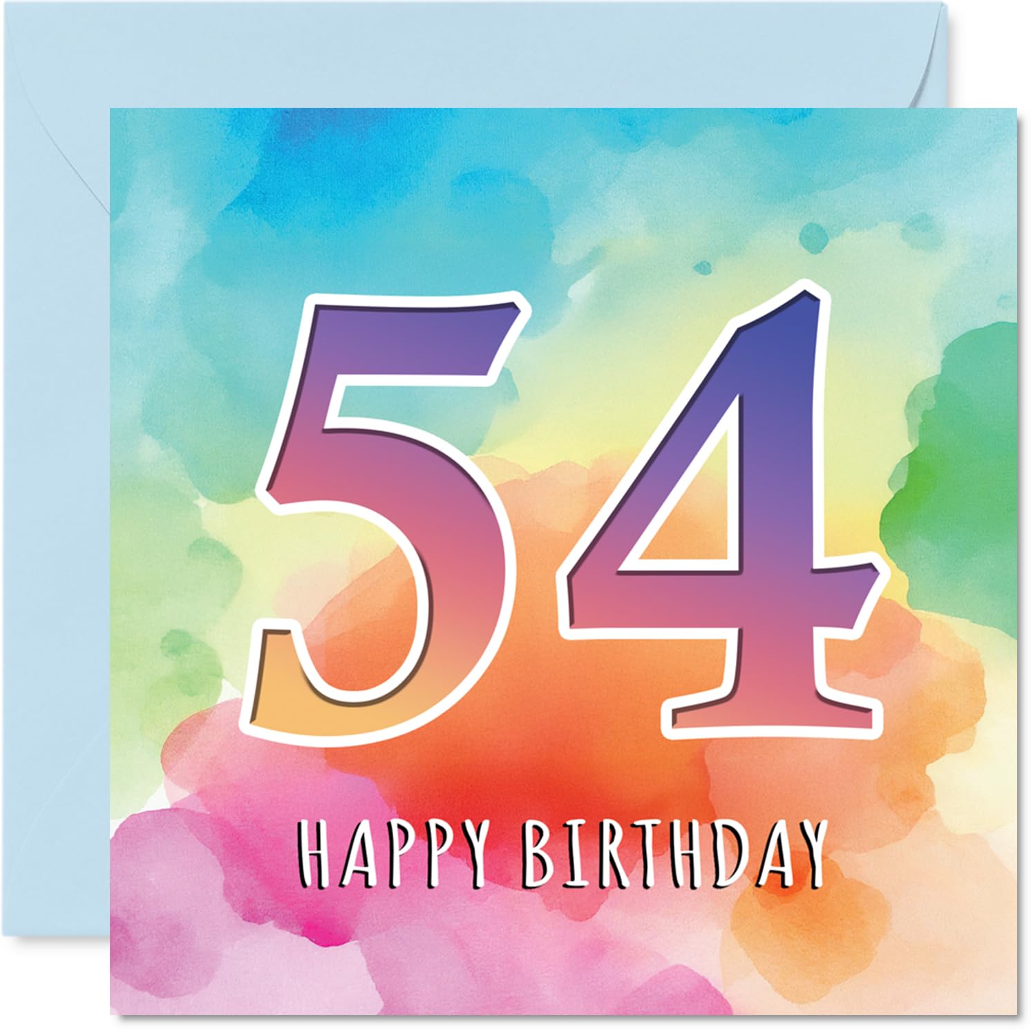 54th Birthday Cards for Men Women - Colourful Watercolour Age - Happy Birthday Card for 54 Year Old Man Woman Dad Neighbour Colleague Nan, 145mm Bday Greeting Cards