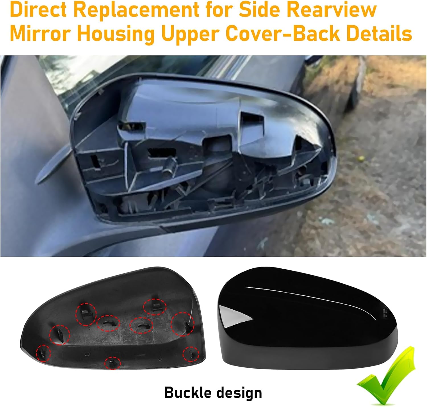 Compatible with Toyota Corolla Driver Mirror Cover Replacement 2014-2018,11th Gen Corolla Sedan Mirror Cap without Turn Signal for Left Side,Clip on,Replace for 8794502410C0,Glossy Black,1 PCS