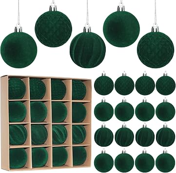 Artmag 16 Pcs Velvet Christmas Balls Hanging Ornaments Set, Shatterproof Plastic Flocked Christmas Tree Balls Xmas Decorations Festival Holiday Party Decor Green,2.36 Inch