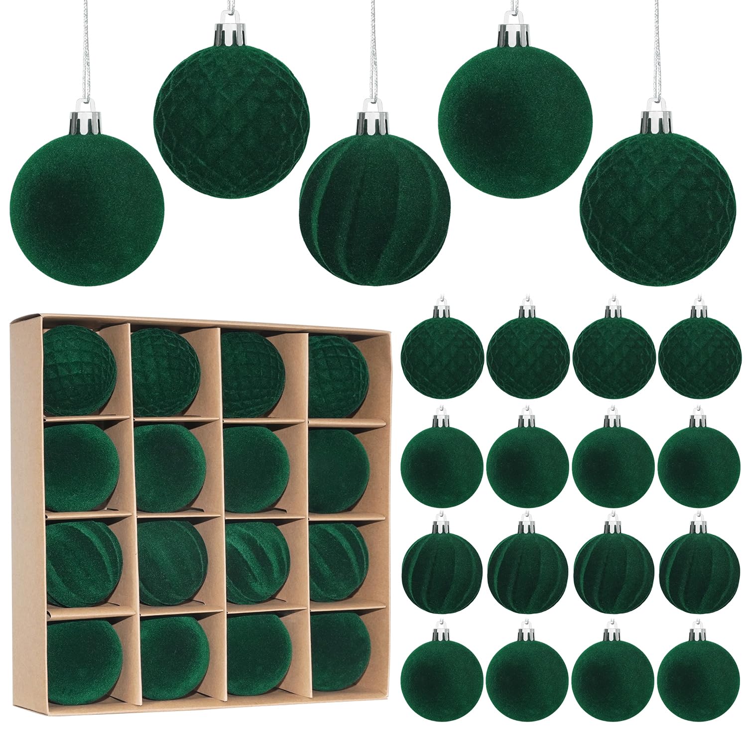Miaikoe 16 Pcs Velvet Christmas Balls Hanging Ornaments Set