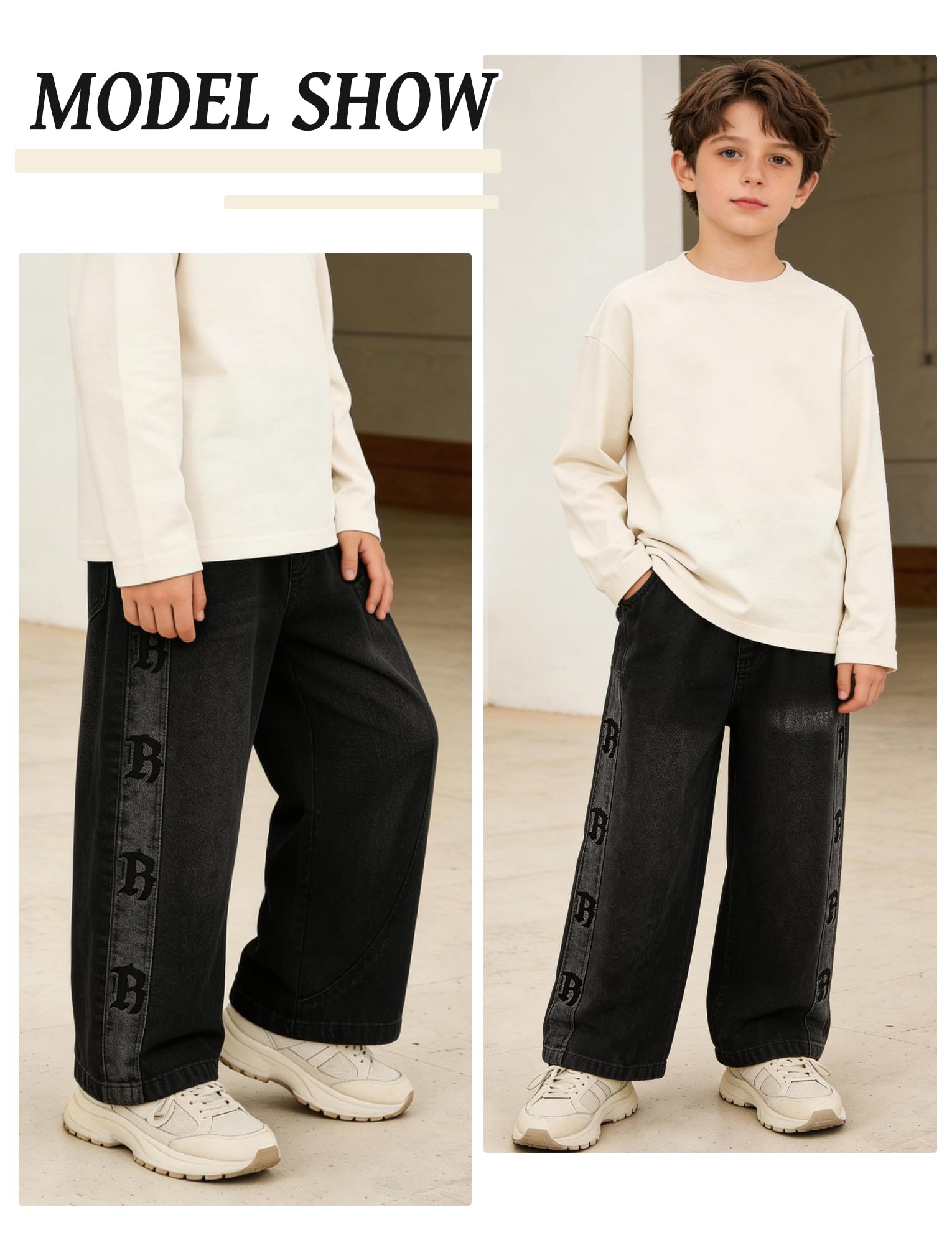 SEAUR Y2k Jean baggy pour garçon Taille élastique Pantalon en denim Coupe ample Y2k Hip Hop Skateboard Streetwear