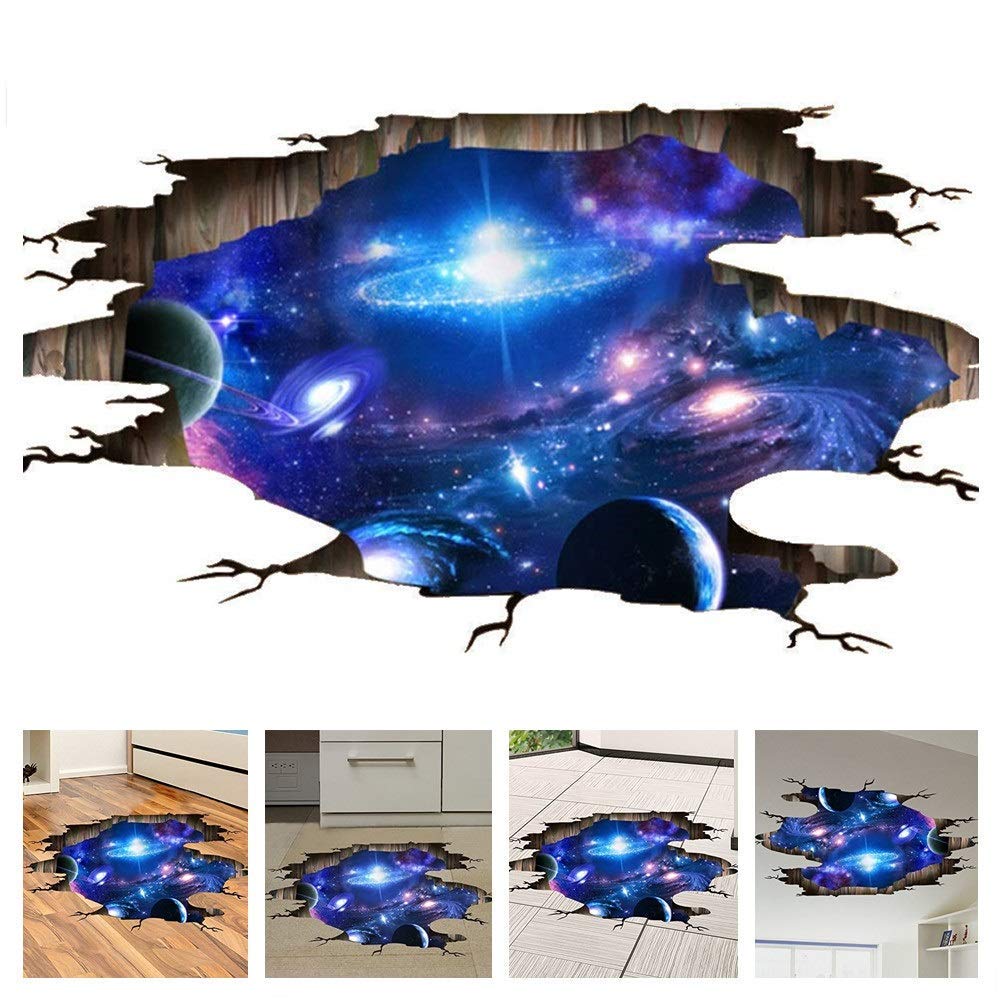 EPRHY Creative 3D Blue Cosmic Galaxy Wall Sticker Removable PVC Magic Milky Way Outer Space Planet Window Wall Stickers Murals Wallpaper Decor for Home Walls Floor Ceiling Boys Room Kids Bedroom