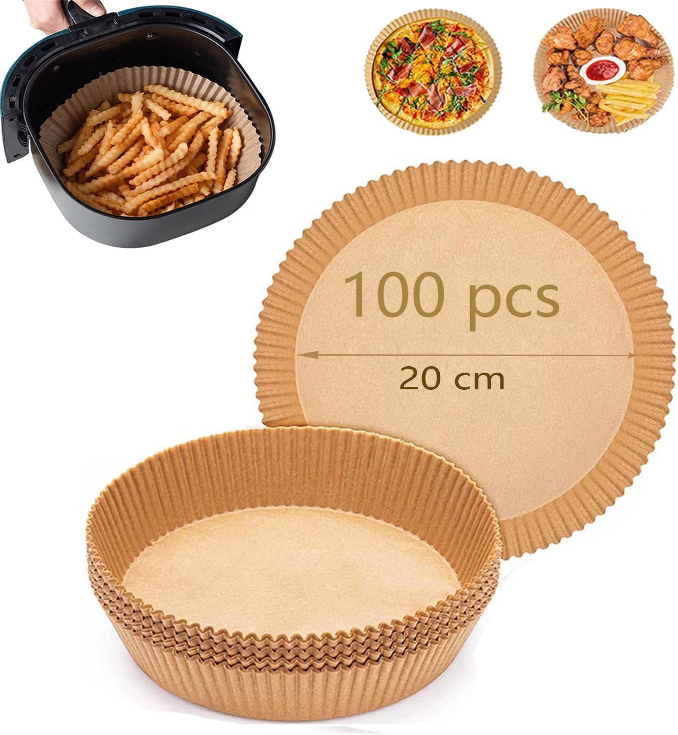 Papier Cuisson Air Fryer Carré 25cm - 120 Feuilles Anti-Adhésives Pour Friteuse à Air