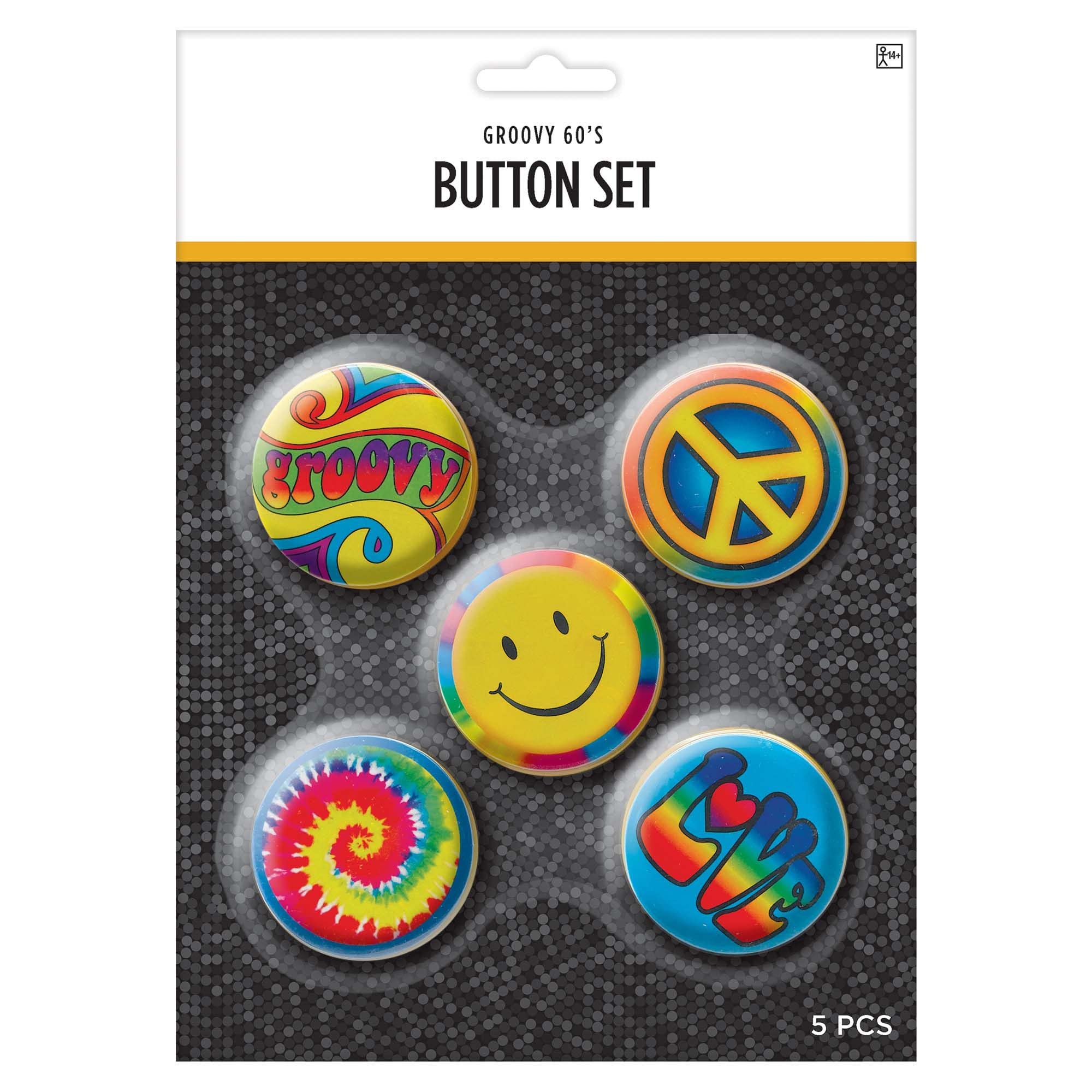 Metallic Hippie Button Pins | Multicolor | Pack of 5