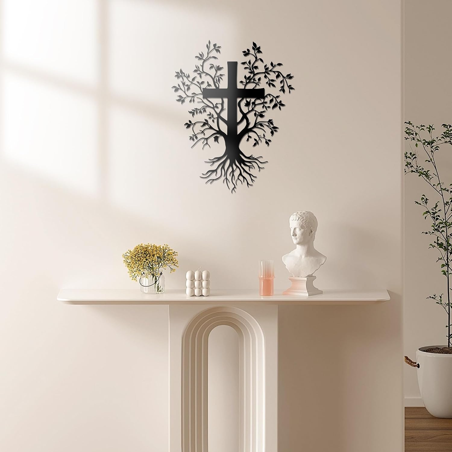 YATEASLU Jesus Cross and Tree of Life Metal Wall Art Decor