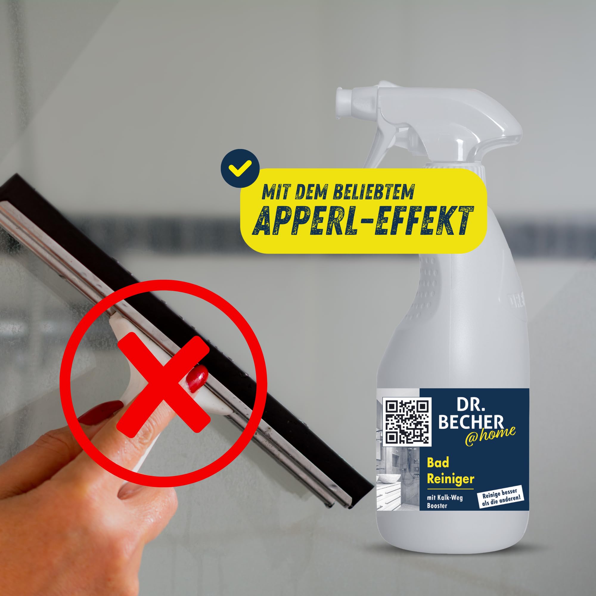 DR.BECHER @home Bad Reiniger - Entfernt Kalk- und Wasserflecken, Seifen- und Schmutzreste mit Abperl-Effekt - Perfekt für Armaturen, Wannen,