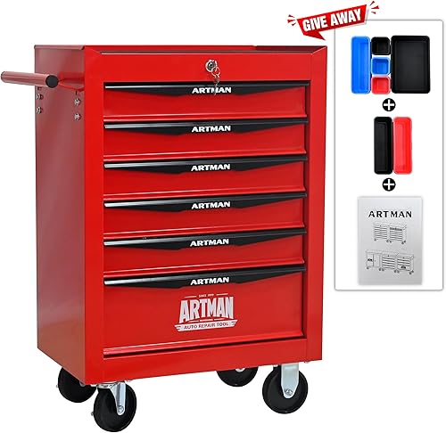 Miniatura 6 de Caja de herramientas con ruedas, caja de herramientas mecánica con 6 cajones, organizador de caja de herramientas con 7 cajas de almacenamiento de