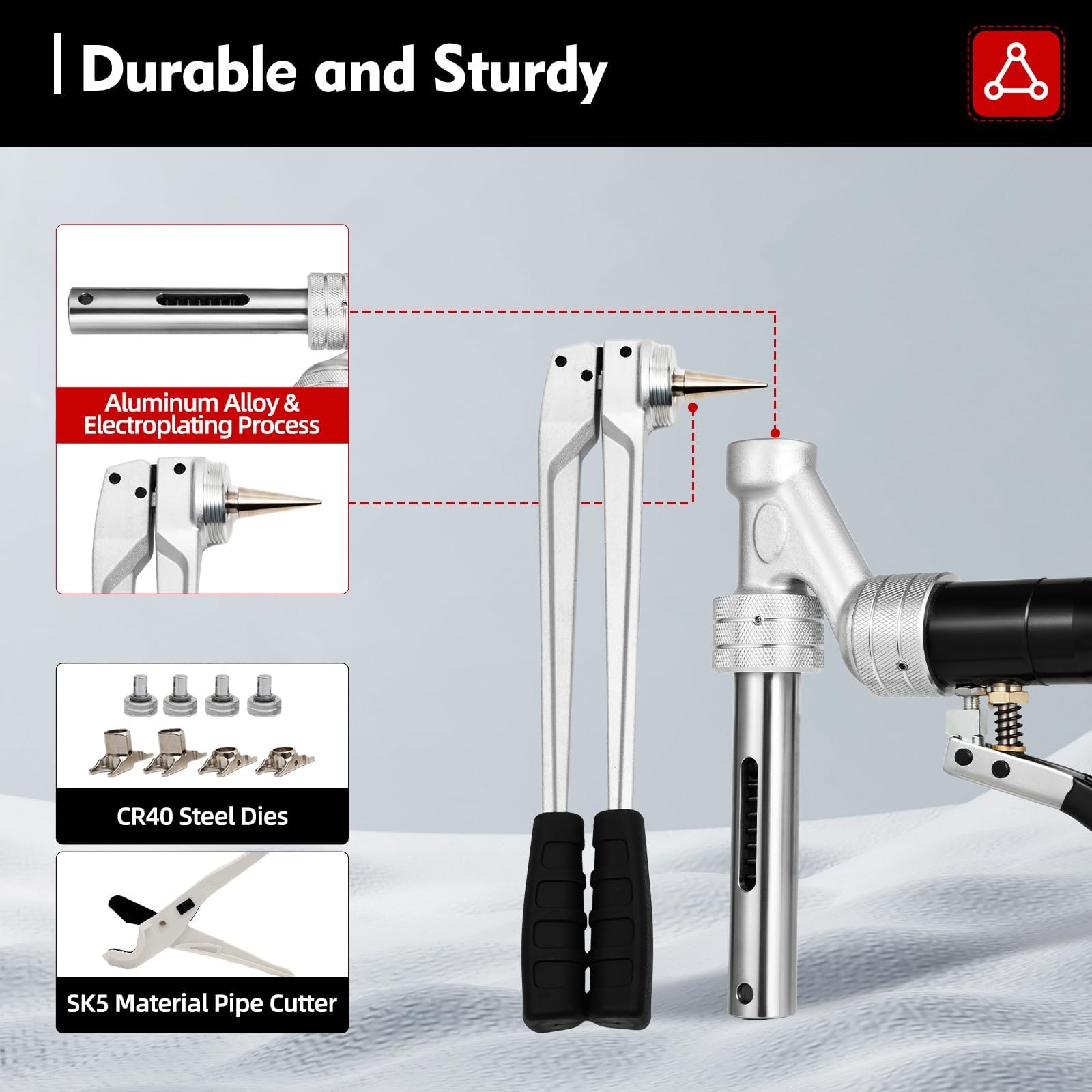 Kit de herramientas de crimpado de tuberías hidráulicas con 4 moldes y cortador para instalación profesional de fontanería y HVAC de 16-32 mm de diámetro
